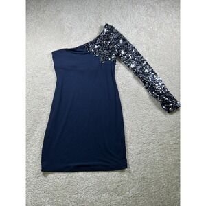 City Triangle Dress Womens Medium Navy Blue One Shoulder Sequin BodyCon Party